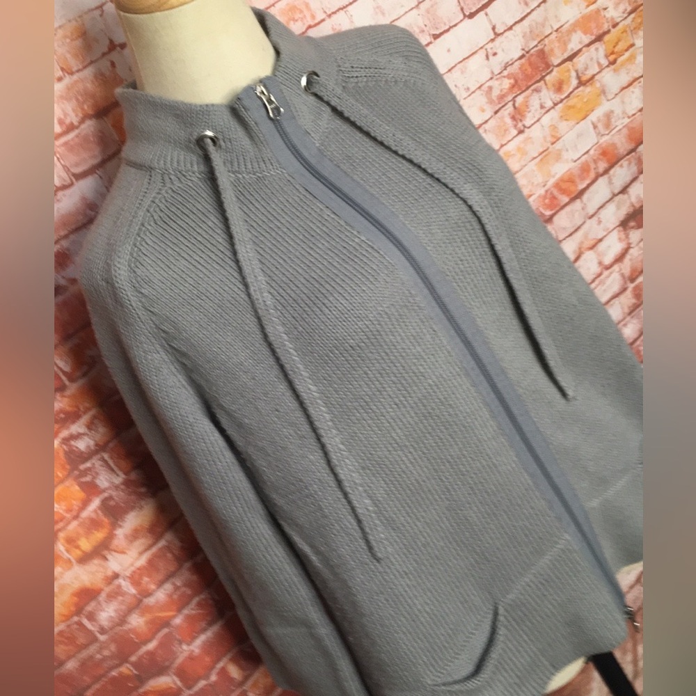 Pure Knits Gray 100% Cotton Front Zip Cardigan Sweater